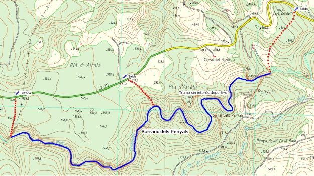 mapa topográfico del barranco dels penyals